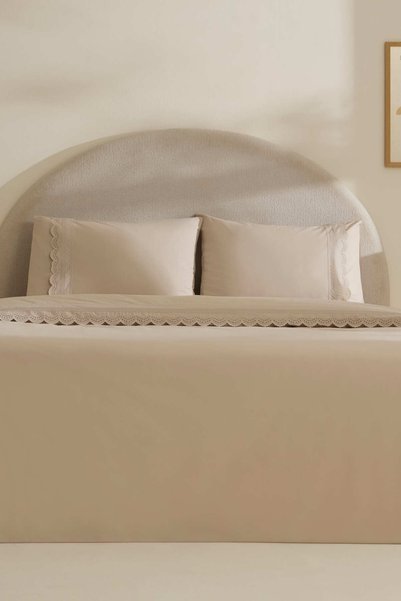 Ovelin 100% Cotton Double Duvet Cover Set Beige