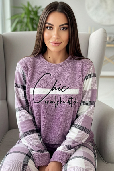 Purple Deep Chic Patterned Women's Plush Pajama Set