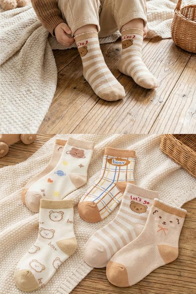 5 Pairs of Children's Bear Pattern Socks