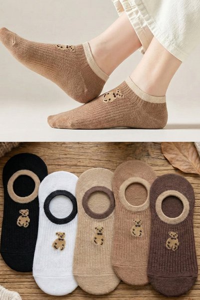 5 Pairs Teddy Patterned Invisible Women's Socks