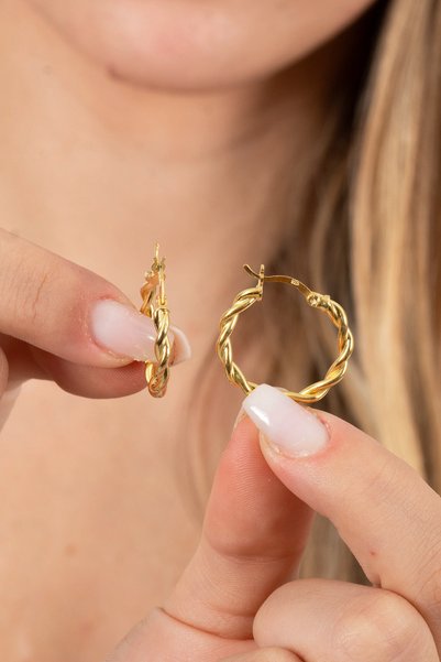 Silver Gold Gilded Double Twisted Hoop Earrings Sgtl12313Gold