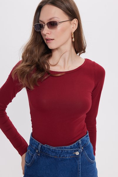 Women's Slim Fit Slim Fit Long Sleeve Viscose Burgundy Blouse