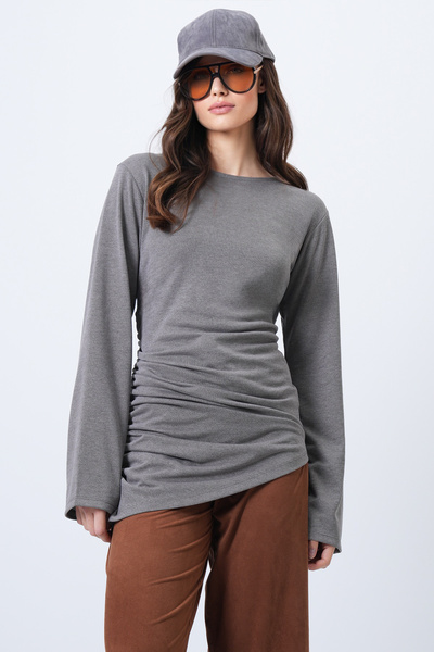 Women's Mink Crew Neck Asymmetrical Cut Long Tunic Alc-X14705