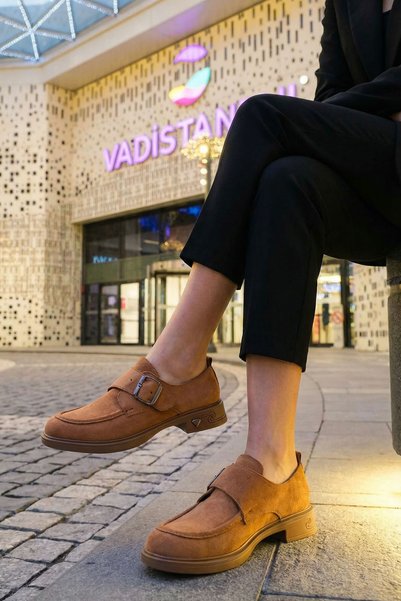 Tan Suede Women's Loafer Shoes 21094