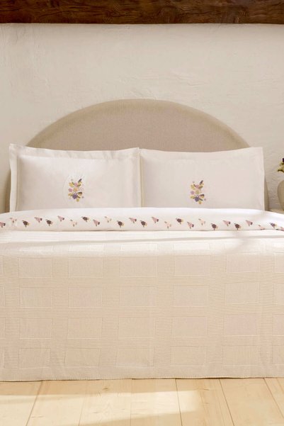 Veneto %100 Cotton Embroidered Double Duvet Cover Set White