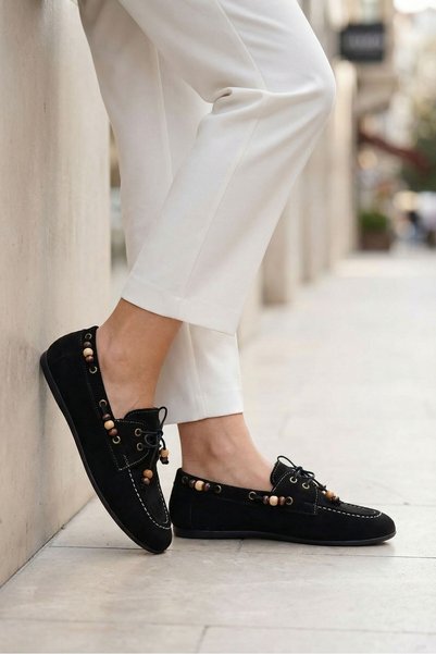 Black Suede Women's Loafer Shoes 21400