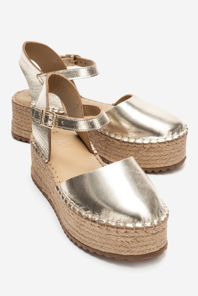 Viba Gold Genuine Leather Women's Straw Wedge Sandals