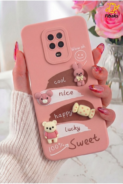 Redmi Note 9 Pro/9S Case Design Patterned Camera Protected Rabbit Pink Soft Silicone Cover