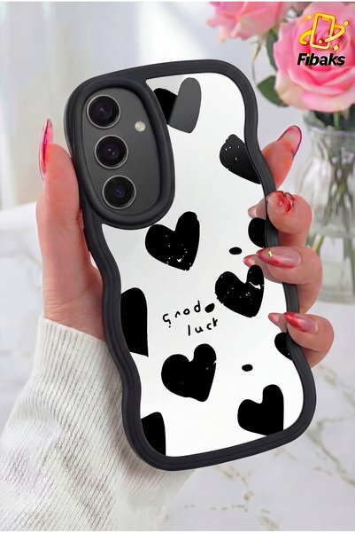 Galaxy S24 Fe Case Mirror Heart Pattern Soft Edge Silicone Cover with Camera Protection