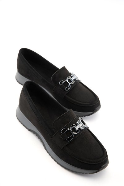 Black Suede Women's Loafer Shoes 21390