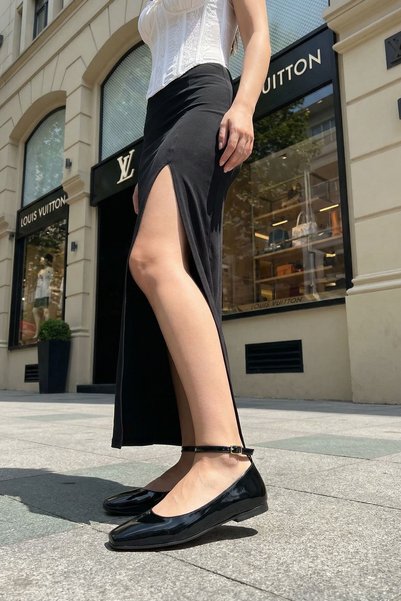 Black Patent Leather Women's Ballerinas 20911