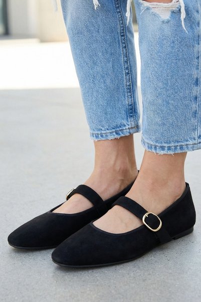 Black Suede Women's Ballerinas 21316