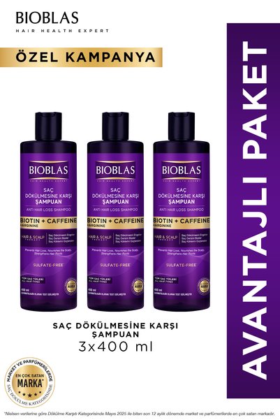 Biotin & Caffeine Anti-Hair Loss Shampoo 3 X 400 ml