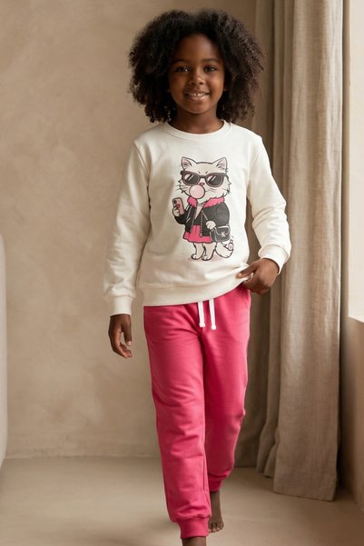 Girl's Gummi Cat Patterned Tracksuit Set