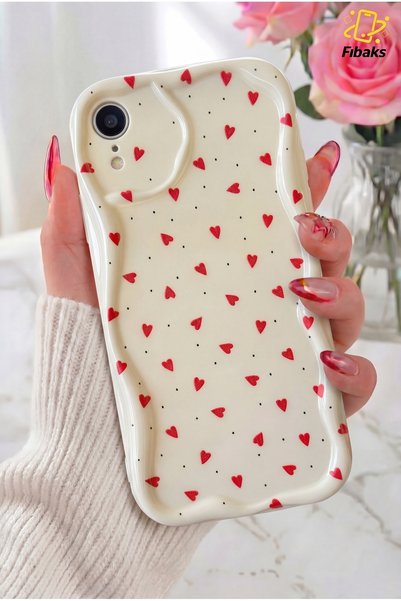 Case for iPhone Xr Silicone Cover with Wave Edge Red Heart Pattern with Camera Protection
