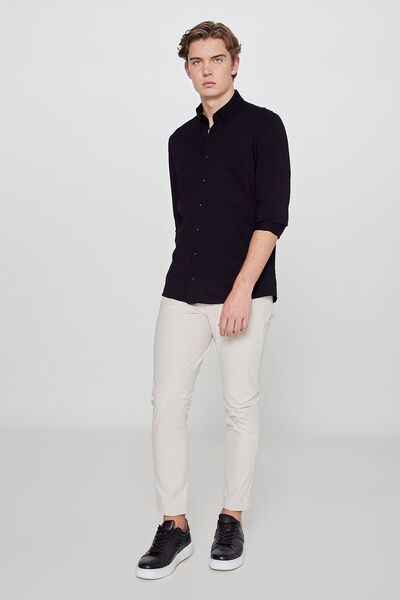 Regular Fit Normal Cut Normal Waist Narrow Leg 5 Pocket Casual Beige Trousers