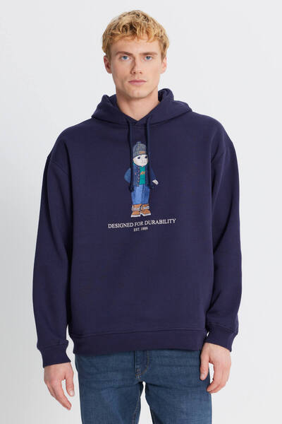 Cotton Fleece Lined Regular Fit Hooded Sweatshirt with Logo Detail