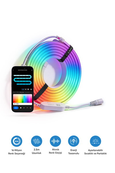 Паметна неонска LED лента 2.5 метри Wi-Fi контролирано RGB LED осветлување