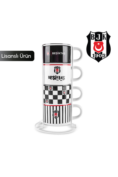 x Beşiktaş лиценциран сет од 4 шолји за чај со држач 180 ml