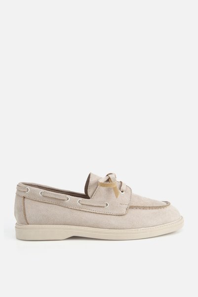 Women's Beige Suede Lace-Up Thick Sole Loafers