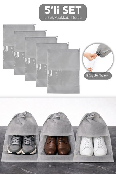 5 Pieces Men's Shoe Organizer Bag - Travel Storage Bag with Window, Suitcase and Closet Organizer