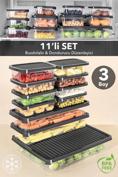 11-Piece Refrigerator Organizer Set - Organizer Suitable for Freezer, Icebox Storage Container Anthracite