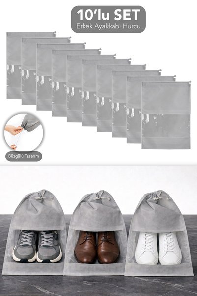 10 Pieces Men's Shoe Organizer Bag - Travel Storage Bag with Window, Suitcase and Closet Organizer