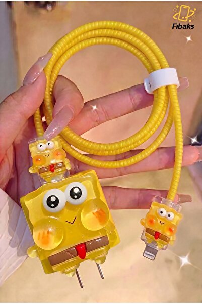 iPhone 18W/20W/25W SpongeBob заштитник за полнач, плетен заштитник и организатор за кабел за полнење