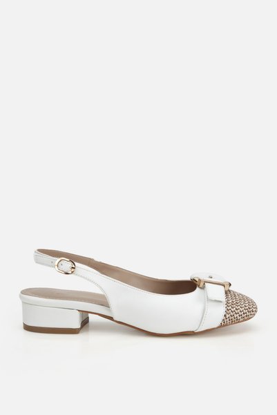 Women's white beige Bow Detail open back short Heeled Shoes