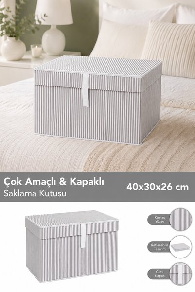 Multi-Purpose Lidded Storage Box Organizer Mini 40 X 30 X 26 Cm Gray