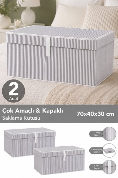 2-Piece Lidded Multi-Purpose Storage Box Organizer Mega Plus 70 X 40 X 30 Cm Gray