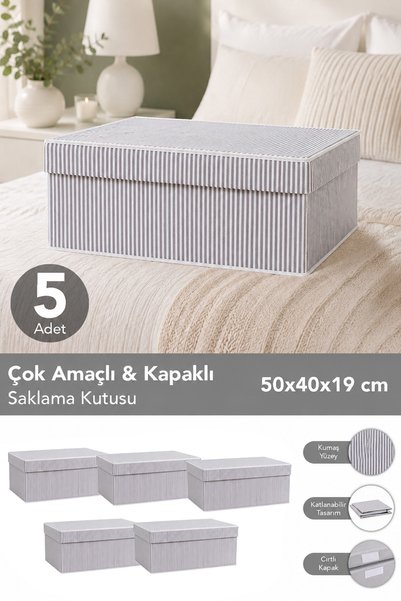 5 Pieces Multi-Purpose Storage Box Organizer with Lid Base 50 X 40 X 19 cm Gray