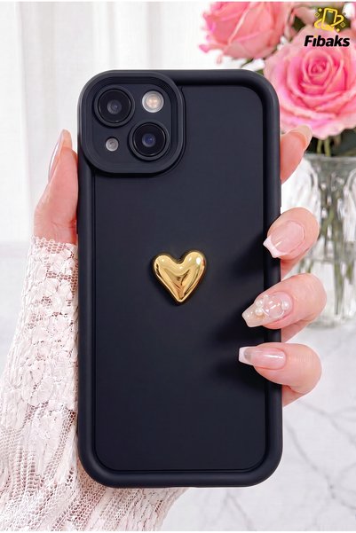 iPhone 13/14 Case 3D Heart Design Black Pattern Soft Camera Protected Silicone Cover