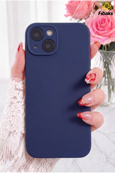 iPhone 15 Case with Camera Protection, Velvet Soft Liquid Silicone Cover, Dark Blue