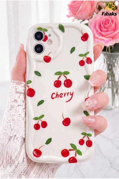 iPhone 11 Case Camera Protection Wave Edge Cherry Pattern Soft Silicone Cover