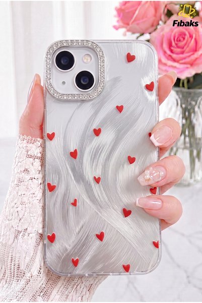 iPhone 13/14/15 Case Glittery Hologram Internally Printed Colorfast Special Design Airbag Shock Absorbing Love Series Stone Camera Protected Heart Pattern Silicone Cover