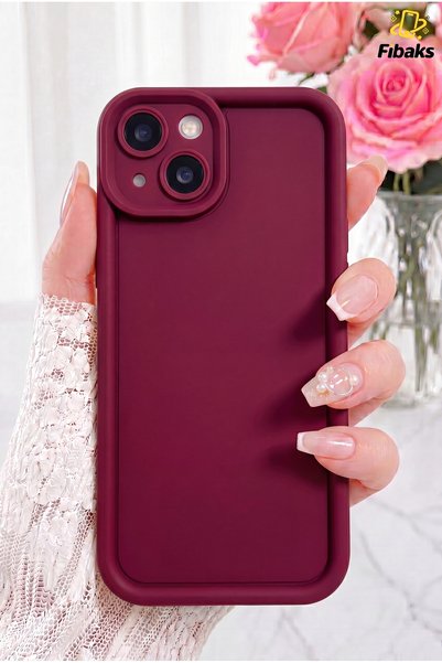 iPhone 13/14 Case Camera Protected Soft Textured Colorful Silicone Cover Burgundy
