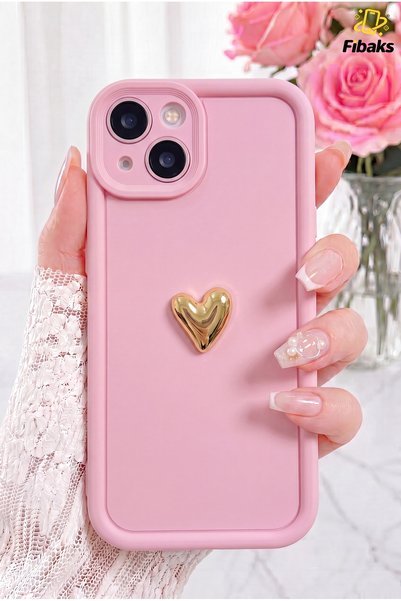 iPhone 13/14 Case 3D Heart Design Pink Pattern Soft Camera Protection Silicone Cover