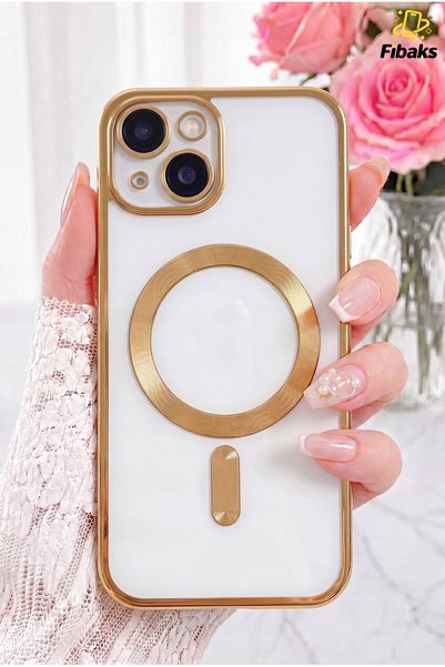 iPhone 13/14 Case with Camera Lens Protection Magsafe Charging Case Transparent Colorful Soft Cover Gold
