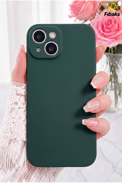 iPhone 15 Case with Camera Protection, Velvet Soft Liquid Silicone Cover, Green