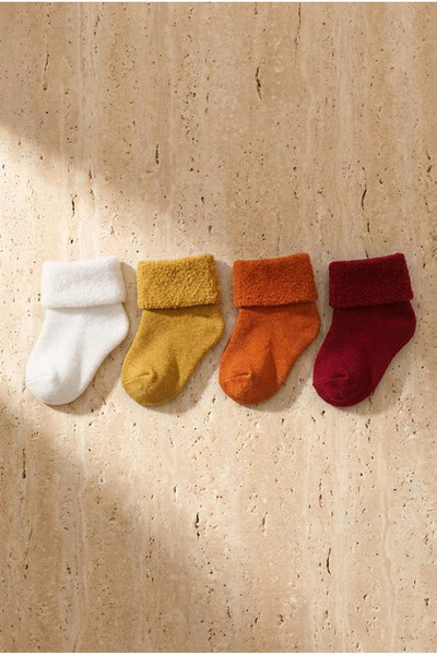 Baby 4-Piece Towel Socks Orange Mix