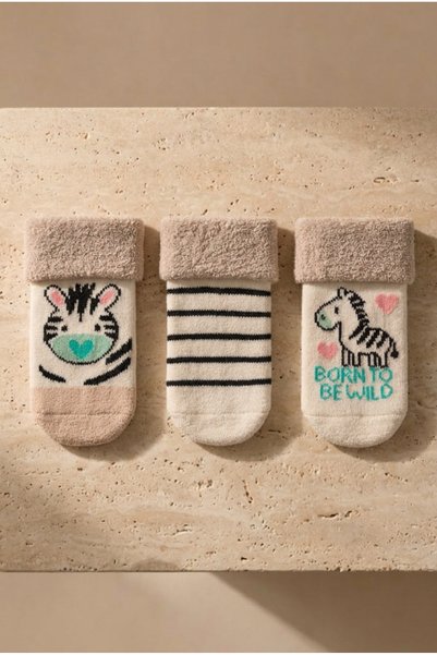 Baby 3-Pack Zebra Patterned Towel Ankle Socks