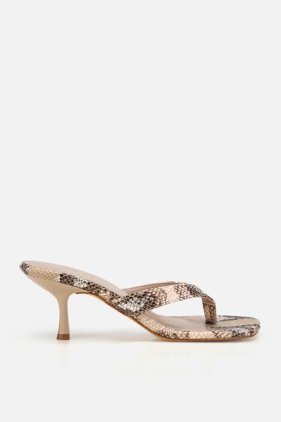 Women's Mink Brown Flip Flops with Cross Straps and Thin Heels, Black and White