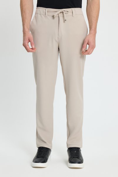 Men's Slim Fit Slim Fit Elastic Waist Lace-Up Detailed Stone Trousers