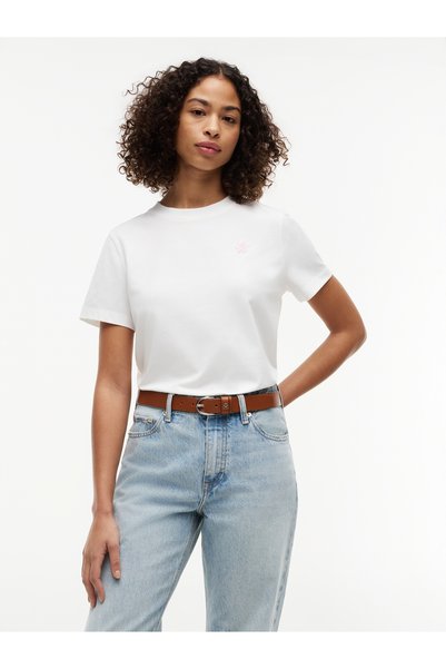 Women's Round Neck Short Sleeve Plain Regular Fit White T-Shirt
