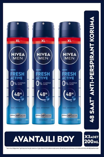 MEN машки дезодоранс во спреј Fresh Active 200ml, 48 часа заштита од потење, економично пакување, 3 парчиња