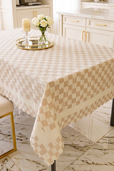 Modern Checkerboard Patterned Tablecloth Stain-Resistant Stylish Design for Garden Balcony