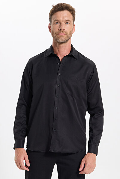 Машка Regular Fit кошула со класичен крој, лесна за пеглање, погодна за вратоврска, за сите сезони, црна