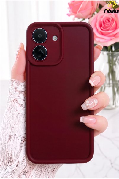 Redmi 13C Case Camera Protected Soft Textured Shock Absorbing Burgundy Silicone Cover