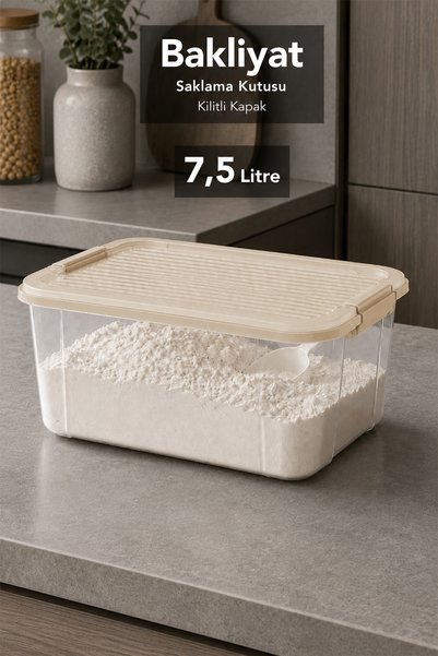 7.5Lt Elora Organizer Box - Lockable Lid Kitchen Organizer Grains Food Storage Container Beige